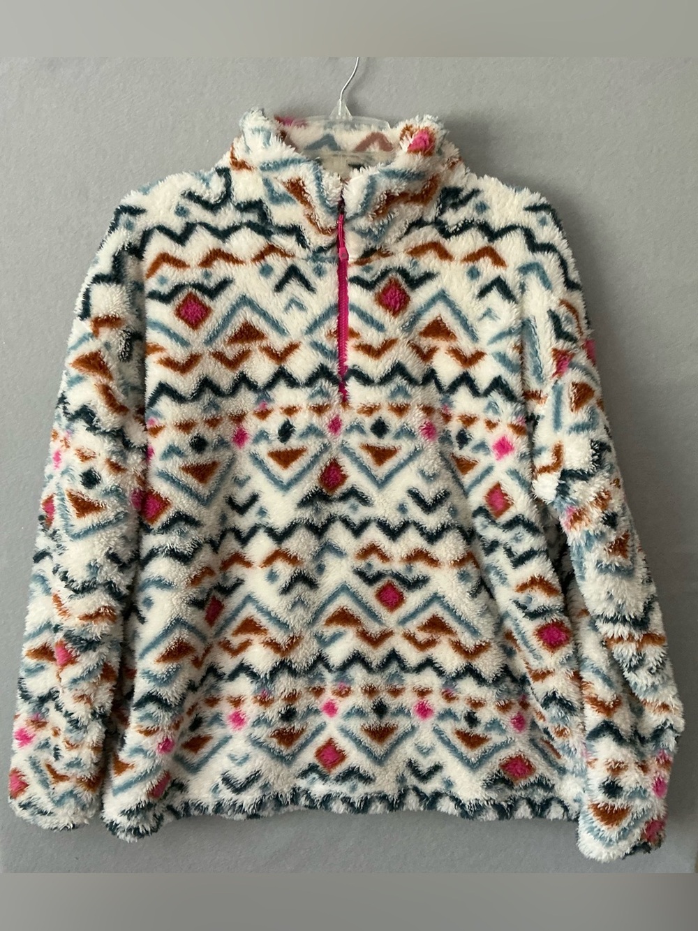 Eddie Bauer Women XL Aztec Sherpa Fleece Pullover 1/4 Zip Southwestern Cozy